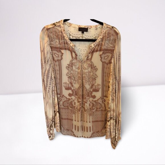 Hale Bob  Beige Peasant Long sleeve Rayon Beaded - Picture 1 of 2